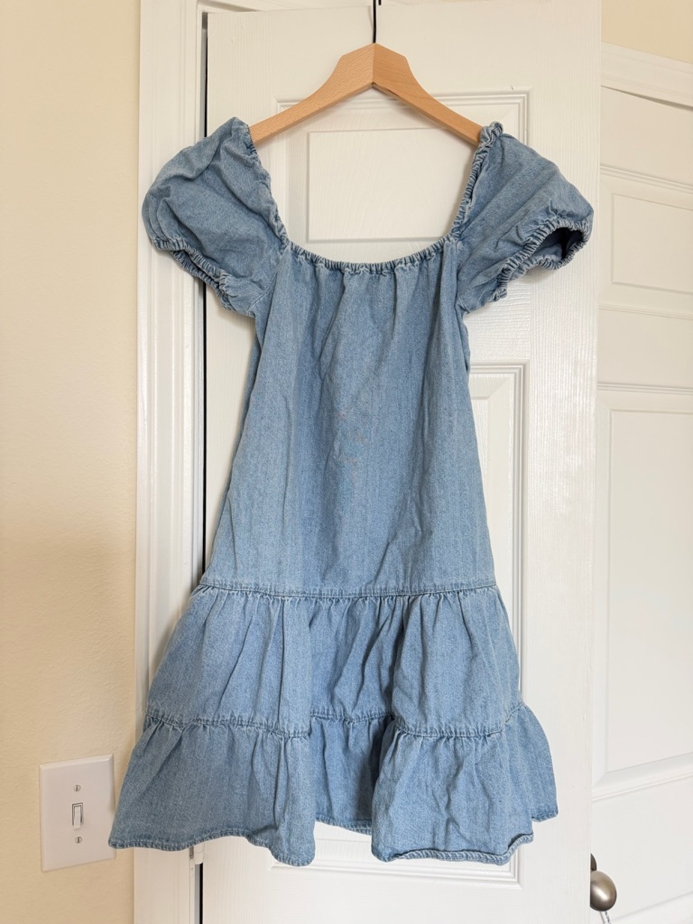 Pull&bear Light Blue Denim Puff-Sleeve Dress